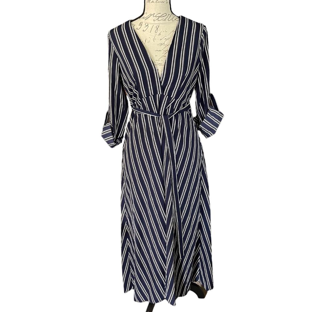 Favlux Navy Blue Striped Faux Wrap Maxi Dress Size Medium